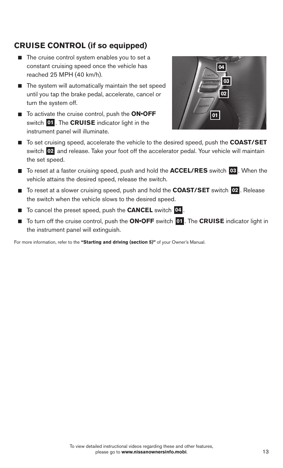 Cruise control (if so equipped) | NISSAN 2014 Sentra - Quick Reference Guide User Manual | Page 15 / 24