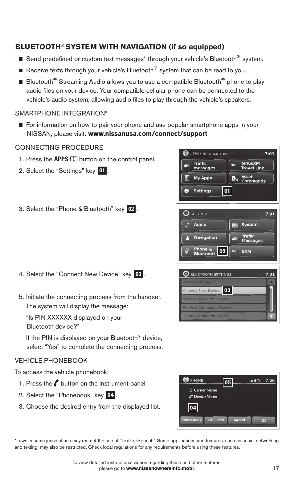 Bluetooth, System with navigation (if so equipped) | NISSAN 2014 Sentra - Quick Reference Guide User Manual | Page 19 / 24