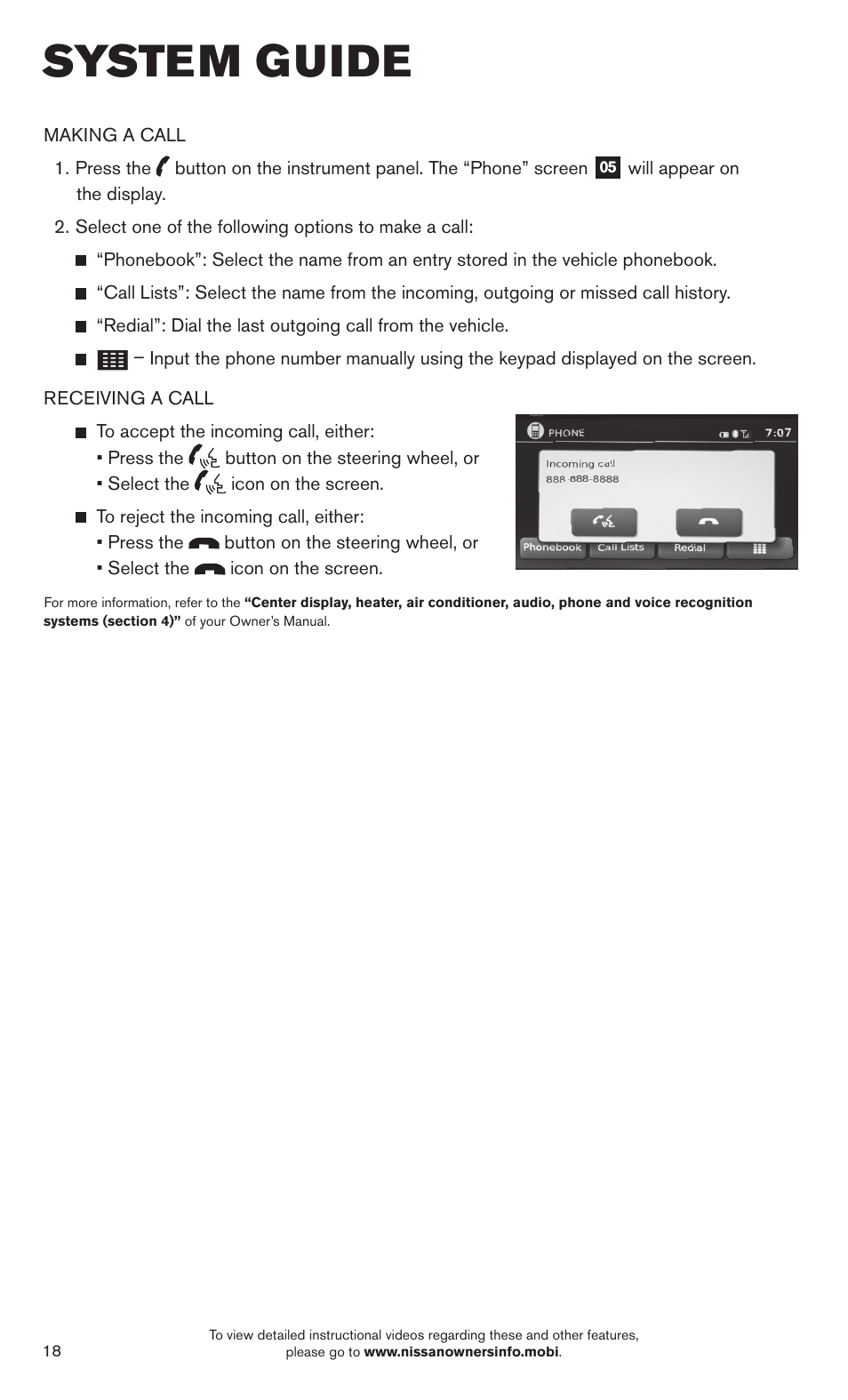System guide | NISSAN 2014 Sentra - Quick Reference Guide User Manual | Page 20 / 24