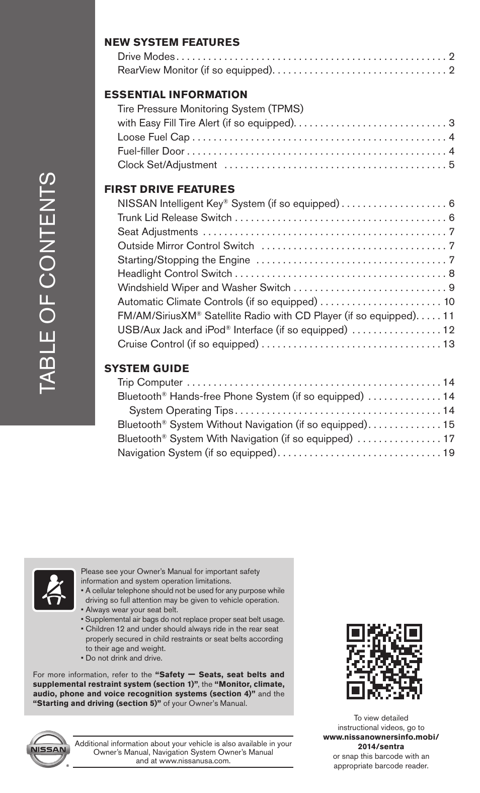 NISSAN 2014 Sentra - Quick Reference Guide User Manual | Page 3 / 24