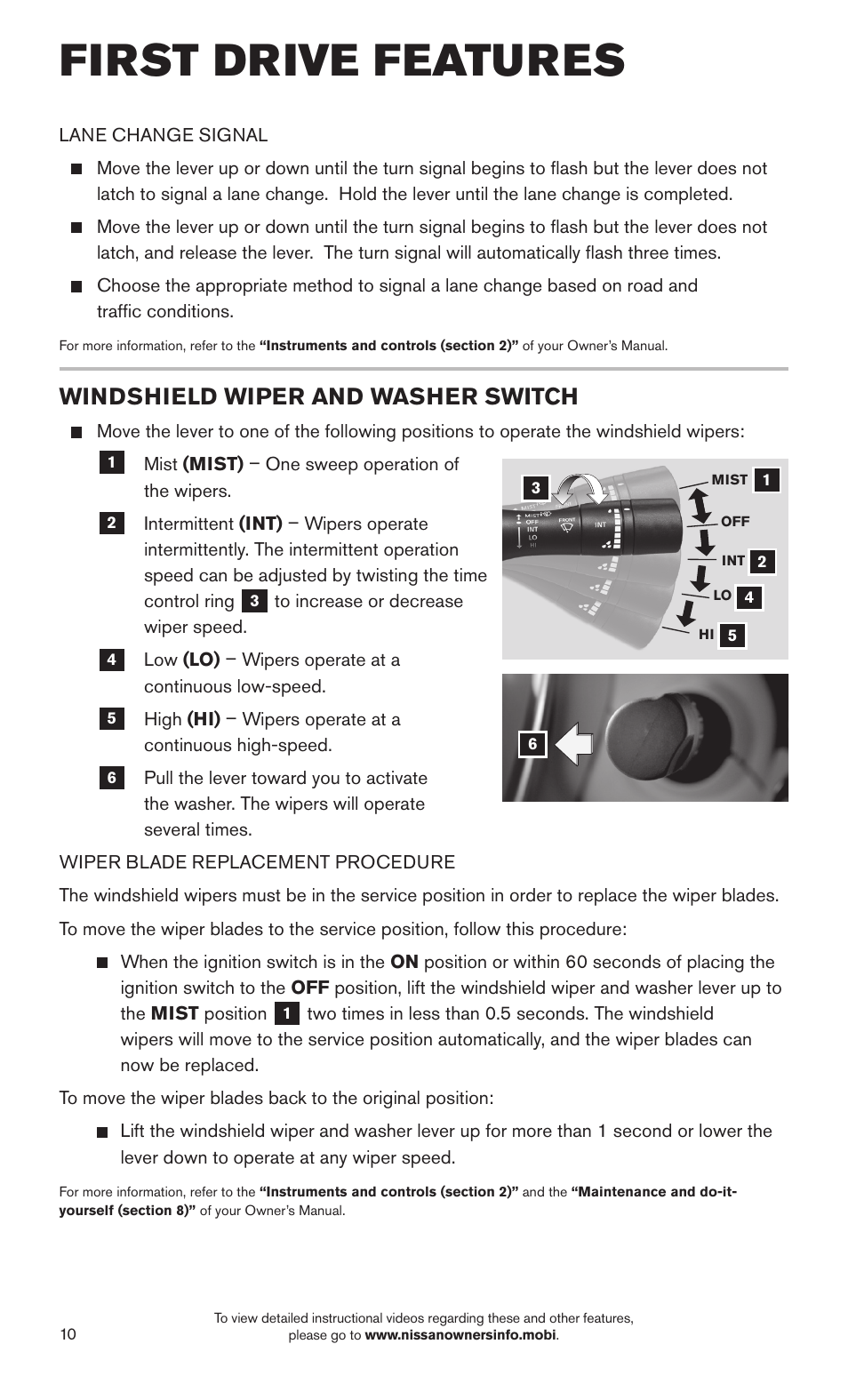 First drive features, Windshield wiper and washer switch | NISSAN 2015 Sentra - Quick Reference Guide User Manual | Page 12 / 24