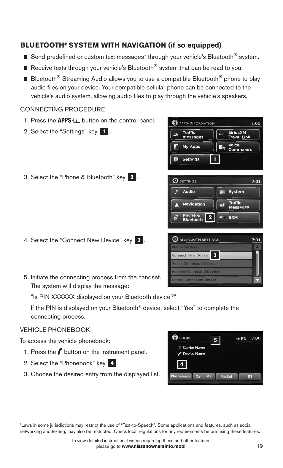 Bluetooth, System with navigation (if so equipped) | NISSAN 2015 Sentra - Quick Reference Guide User Manual | Page 21 / 24
