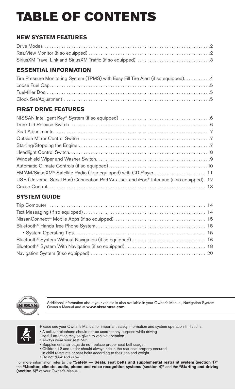 NISSAN 2015 Sentra - Quick Reference Guide User Manual | Page 3 / 24