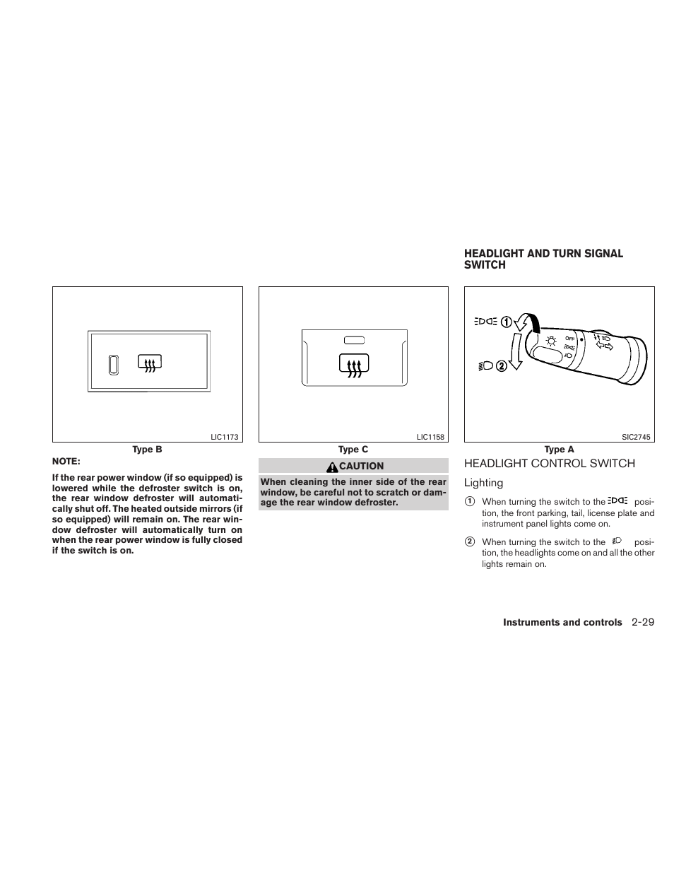 Headlight and turn signal switch -29, Headlight control switch -29 | NISSAN 2011 Titan - Owner's Manual User Manual | Page 108 / 402