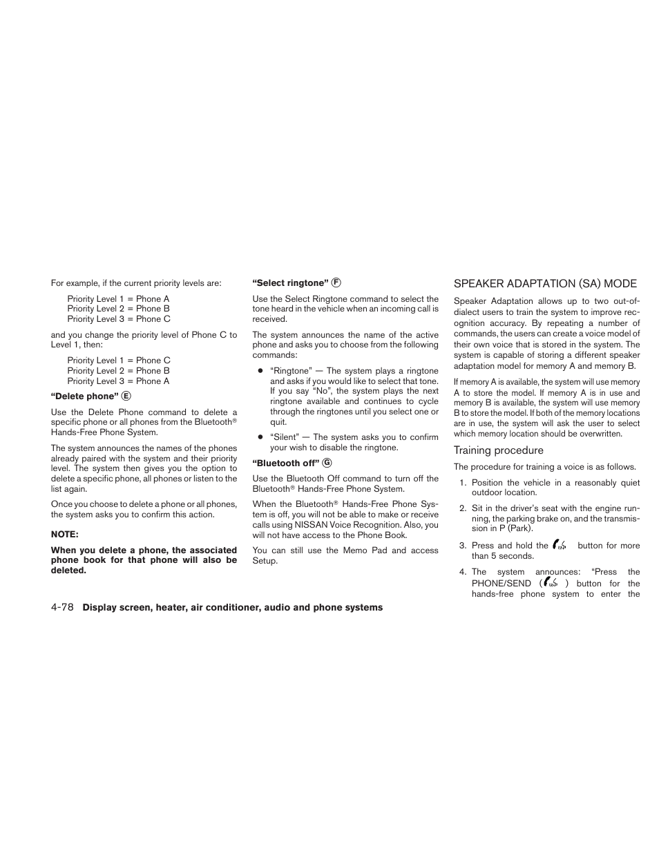 Speaker adaptation (sa) mode -78 | NISSAN 2011 Titan - Owner's Manual User Manual | Page 245 / 402