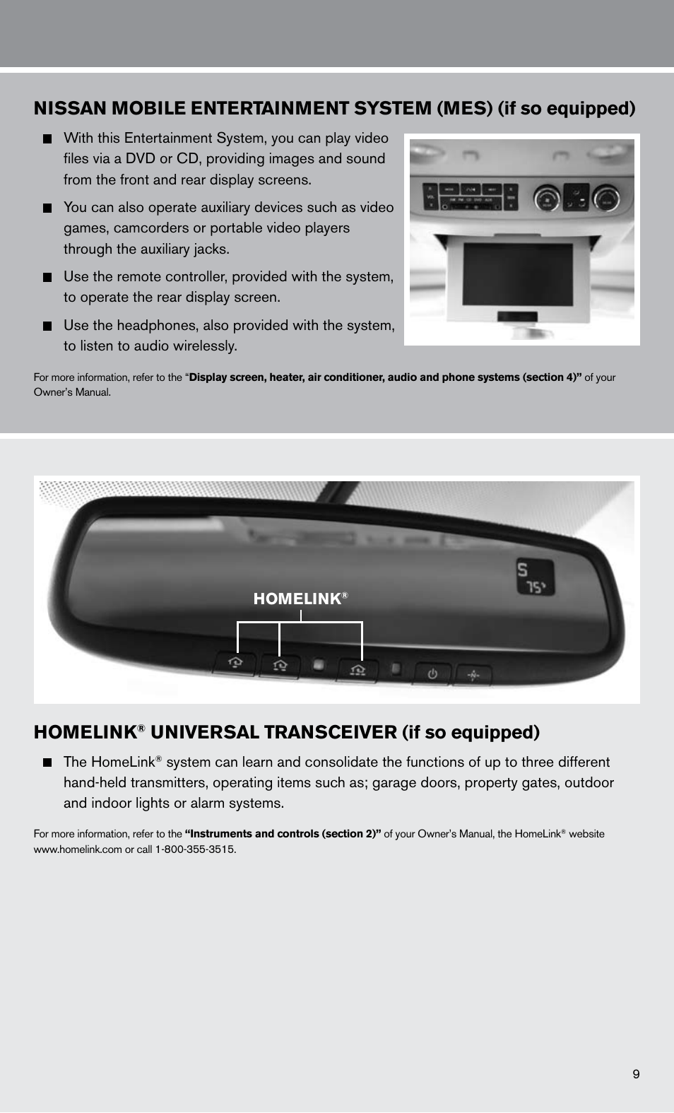 Homelink, Universal transceiver (if so equipped) | NISSAN 2011 Titan - Quick Reference Guide User Manual | Page 11 / 12