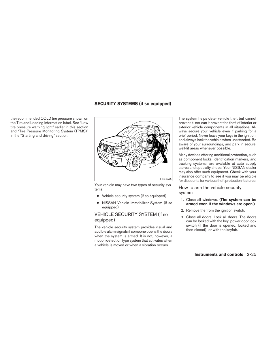 Security systems (if so equipped) -25, Vehicle security system (if so equipped) -25 | NISSAN 2012 Titan - Owner's Manual User Manual | Page 106 / 406