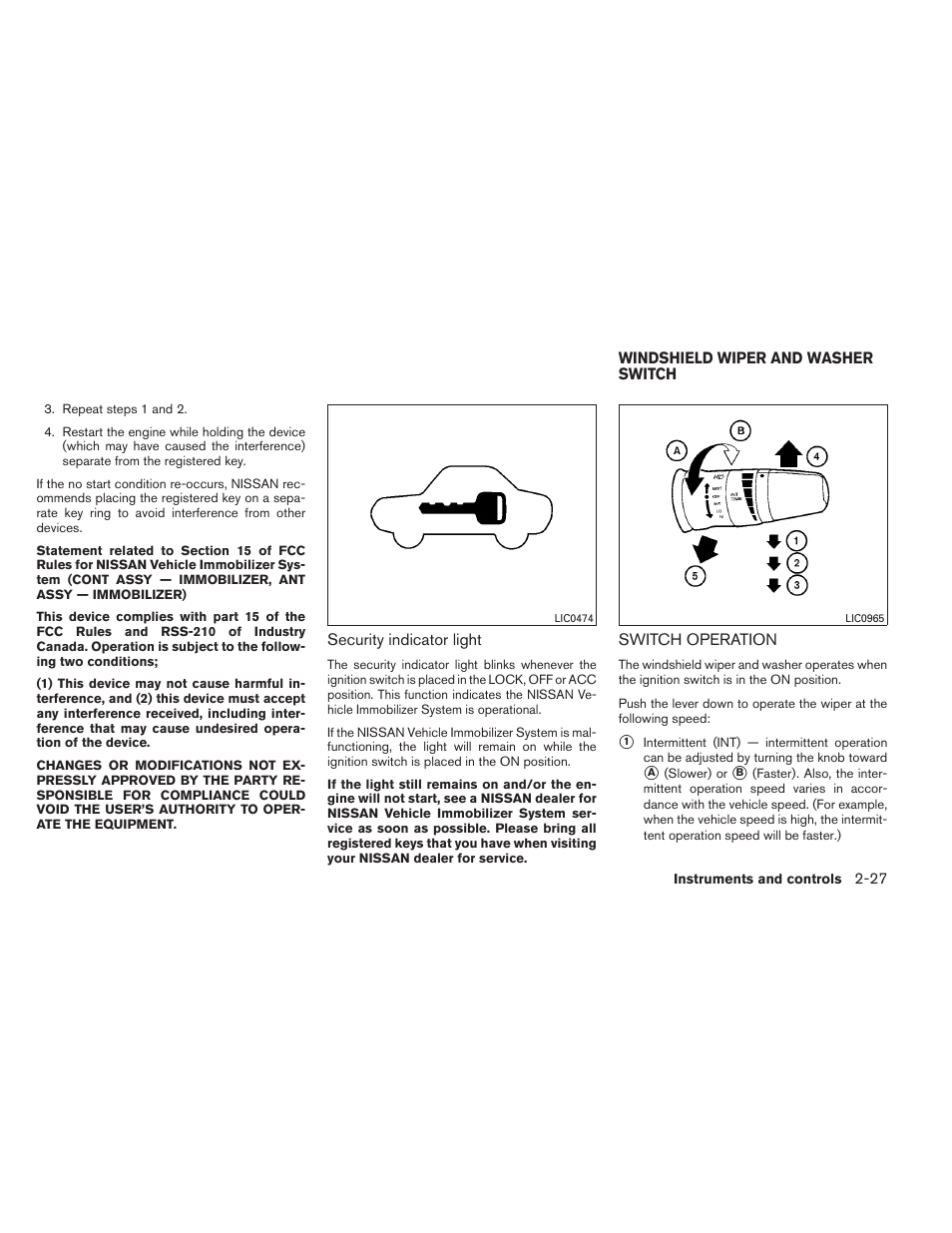 Windshield wiper and washer switch -27, Switch operation -27 | NISSAN 2012 Titan - Owner's Manual User Manual | Page 108 / 406