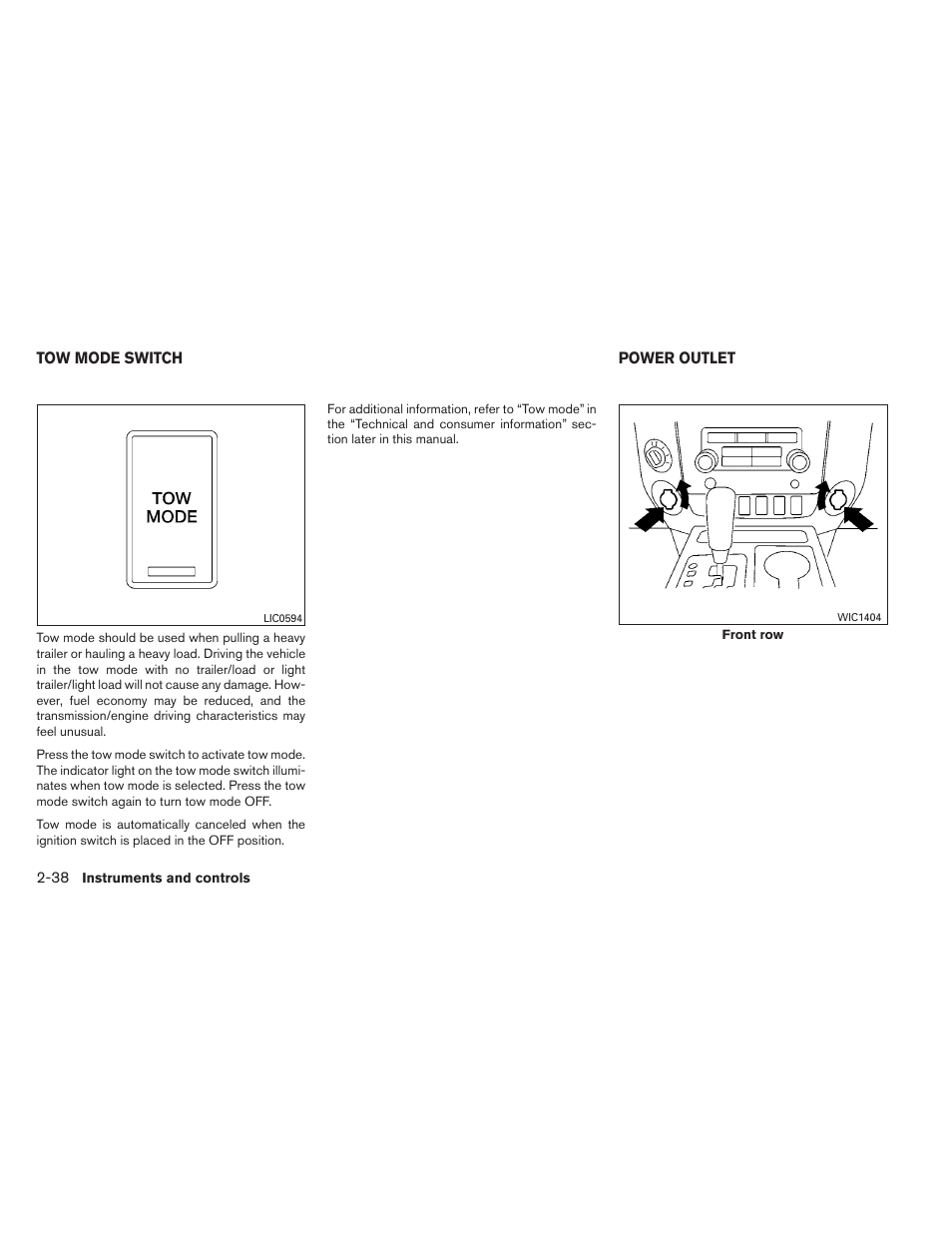 Tow mode switch -38 power outlet -38 | NISSAN 2012 Titan - Owner's Manual User Manual | Page 119 / 406