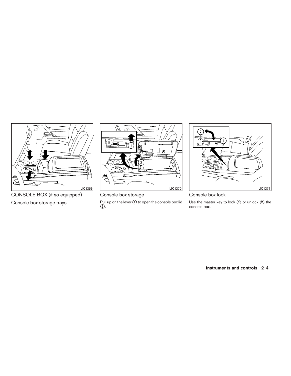 Console box (if so equipped) -41 | NISSAN 2012 Titan - Owner's Manual User Manual | Page 122 / 406