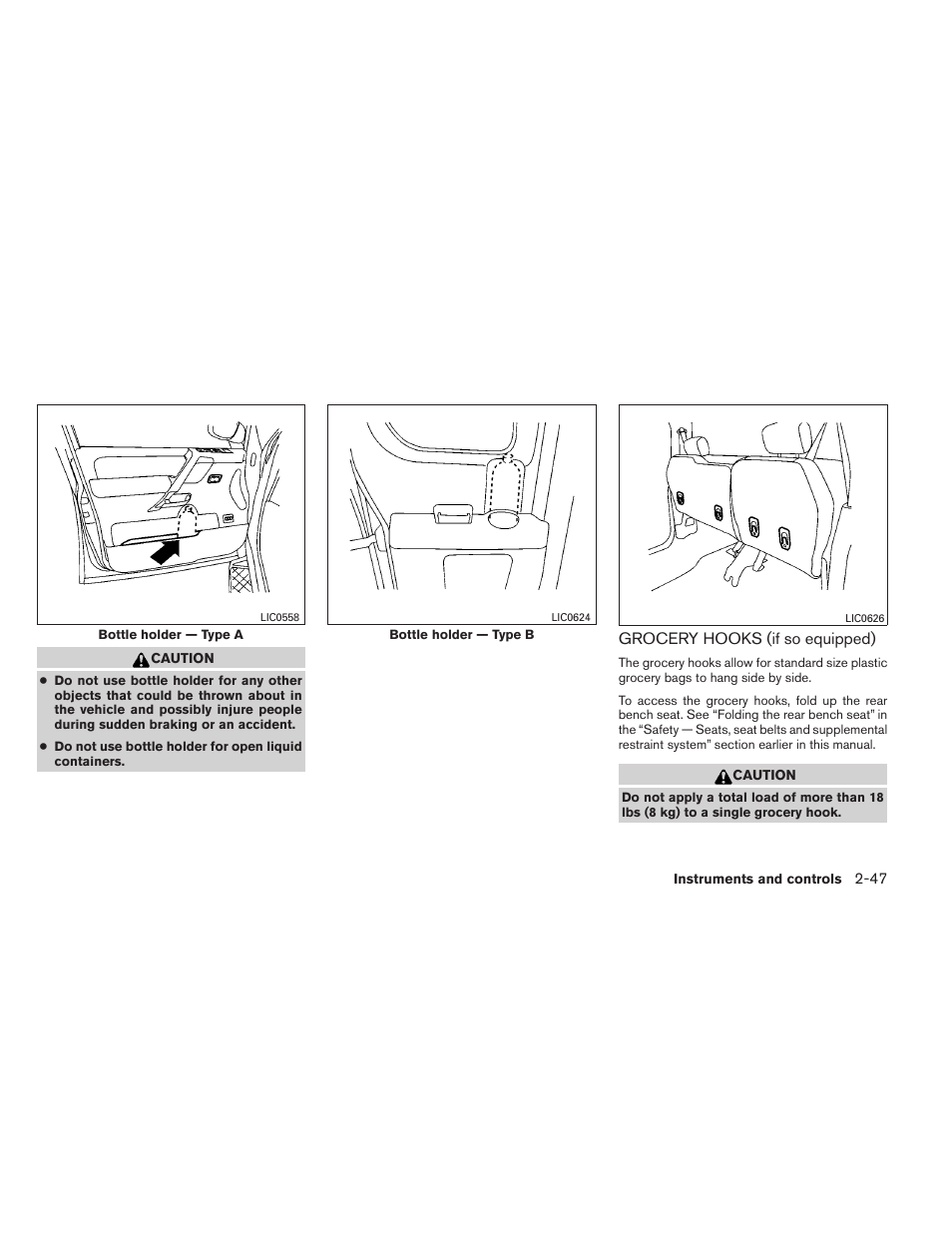 Grocery hooks (if so equipped) -47 | NISSAN 2012 Titan - Owner's Manual User Manual | Page 128 / 406