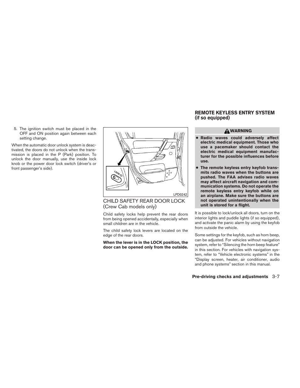 Remote keyless entry system (if so equipped) -7 | NISSAN 2012 Titan - Owner's Manual User Manual | Page 148 / 406