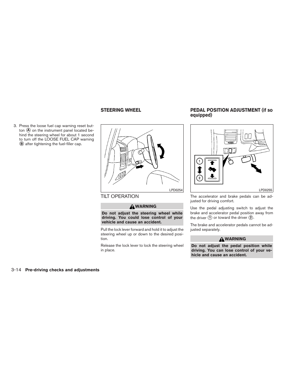 Steering wheel -14, Tilt operation -14, Pedal position adjustment (if so equipped) -14 | NISSAN 2012 Titan - Owner's Manual User Manual | Page 155 / 406