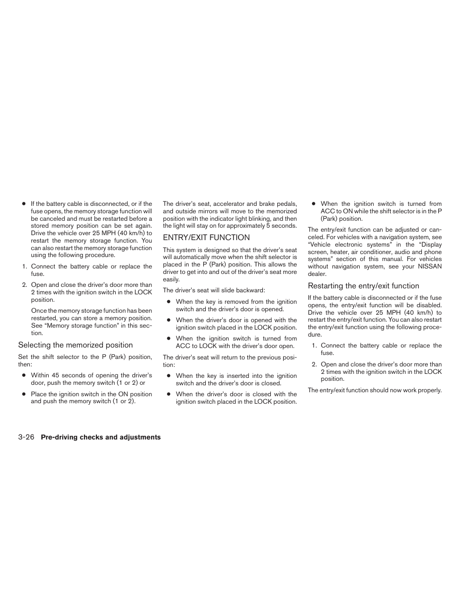 Entry/exit function -26 | NISSAN 2012 Titan - Owner's Manual User Manual | Page 167 / 406