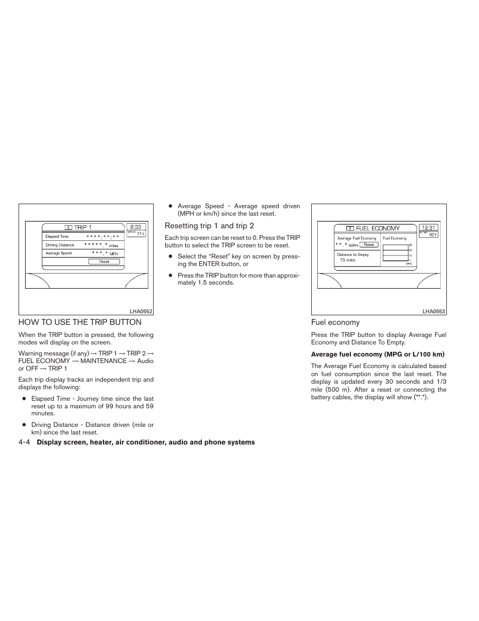 How to use the trip button -4 | NISSAN 2012 Titan - Owner's Manual User Manual | Page 173 / 406