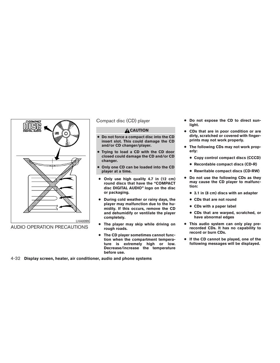 Audio operation precautions -32 | NISSAN 2012 Titan - Owner's Manual User Manual | Page 201 / 406