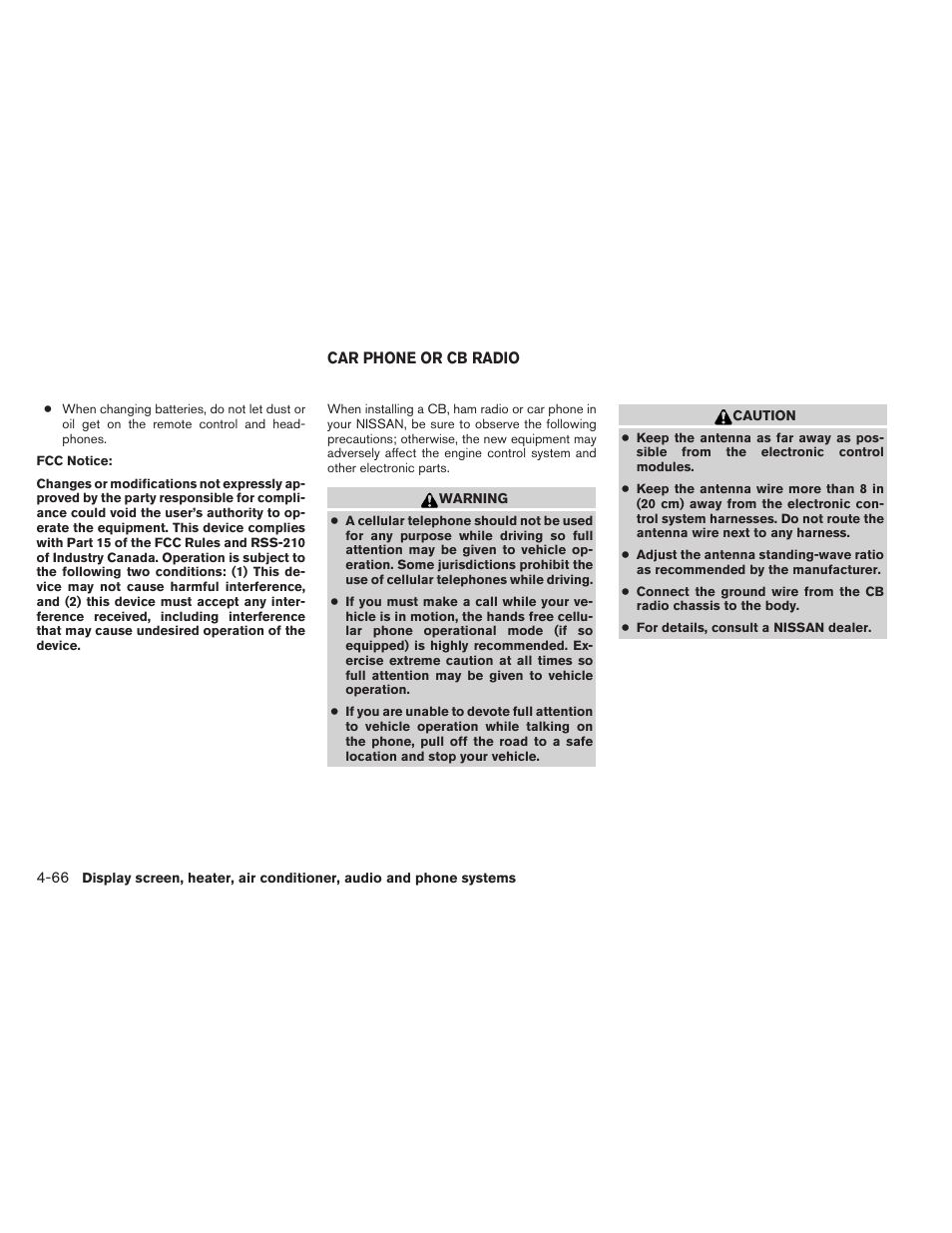 Car phone or cb radio -66 | NISSAN 2012 Titan - Owner's Manual User Manual | Page 235 / 406