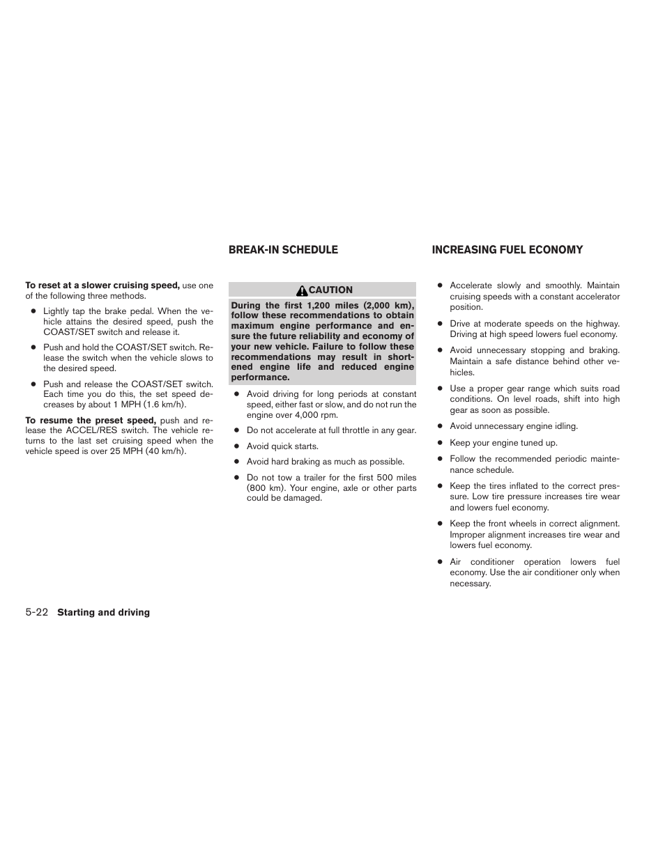 Break-in schedule -22 increasing fuel economy -22 | NISSAN 2012 Titan - Owner's Manual User Manual | Page 273 / 406