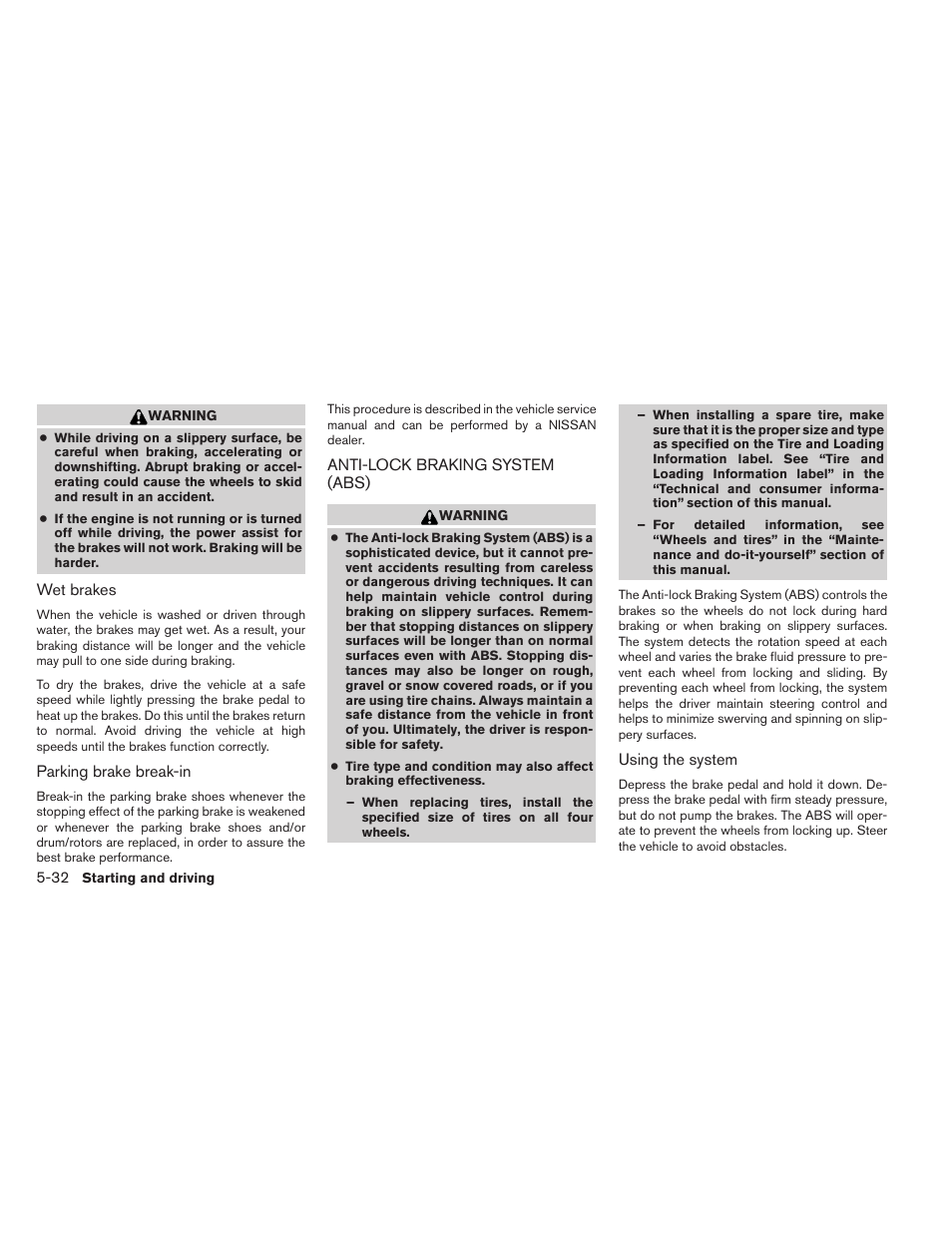 Anti-lock braking system (abs) -32 | NISSAN 2012 Titan - Owner's Manual User Manual | Page 283 / 406