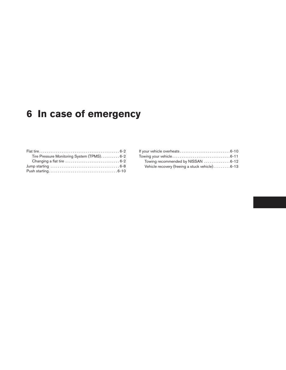 In case of emergency, 6 in case of emergency | NISSAN 2012 Titan - Owner's Manual User Manual | Page 290 / 406