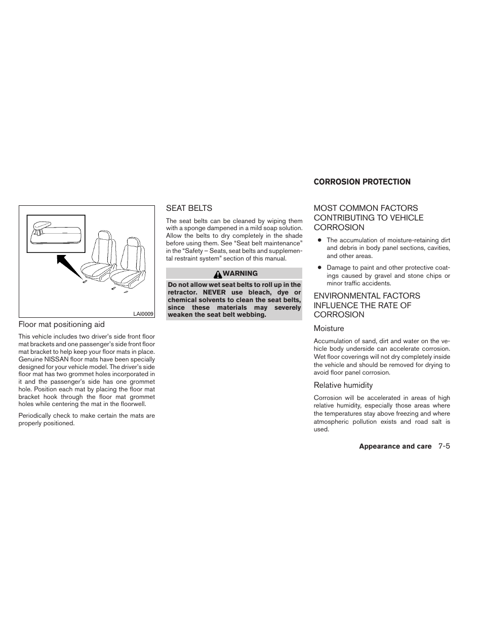 Seat belts -5, Corrosion protection -5 | NISSAN 2012 Titan - Owner's Manual User Manual | Page 308 / 406