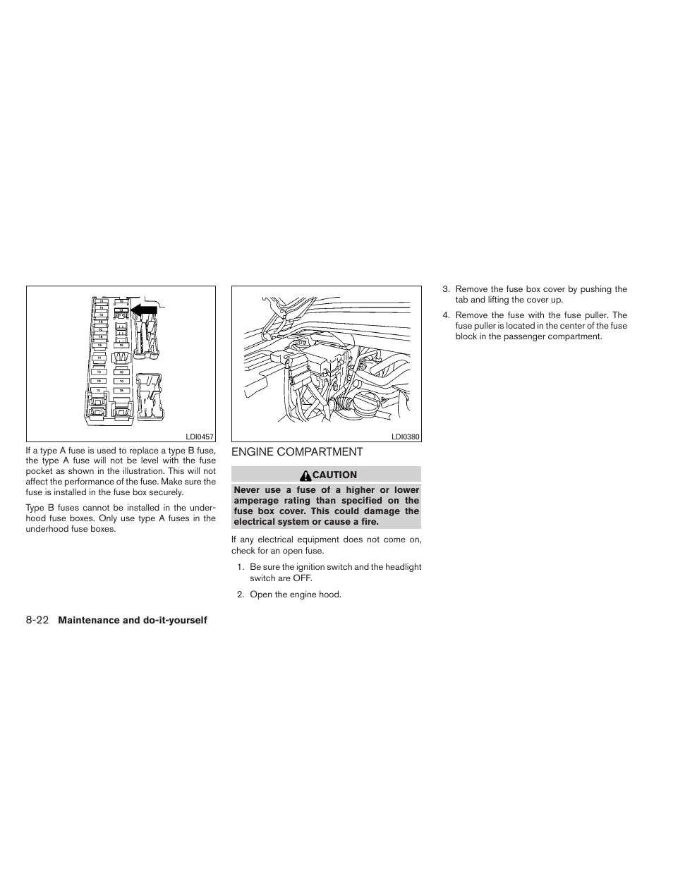 Engine compartment -22 | NISSAN 2012 Titan - Owner's Manual User Manual | Page 331 / 406