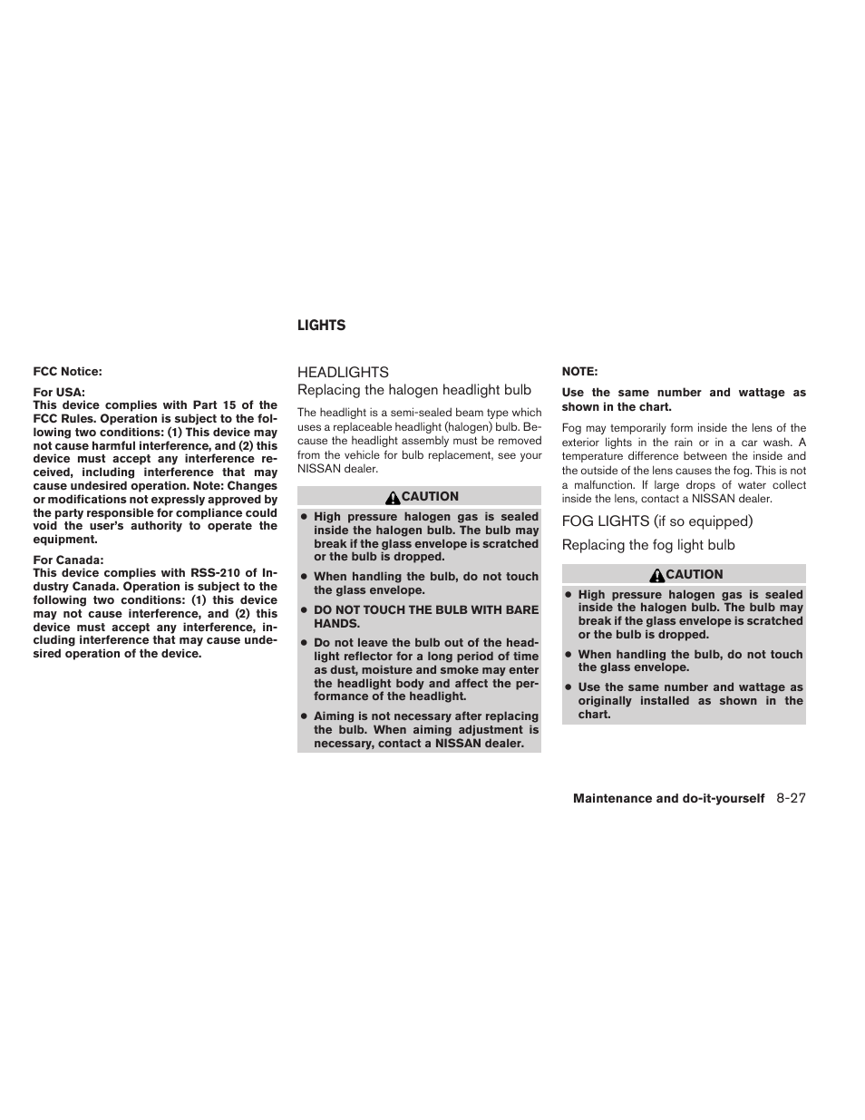 Lights -27, Headlights -27 fog lights (if so equipped) -27 | NISSAN 2012 Titan - Owner's Manual User Manual | Page 336 / 406