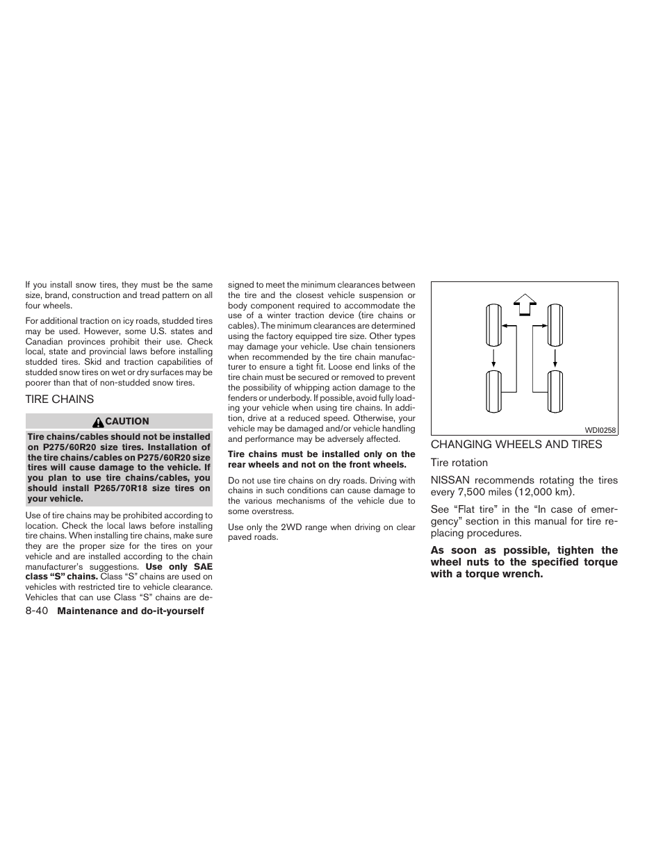 Tire chains -40 changing wheels and tires -40 | NISSAN 2012 Titan - Owner's Manual User Manual | Page 349 / 406