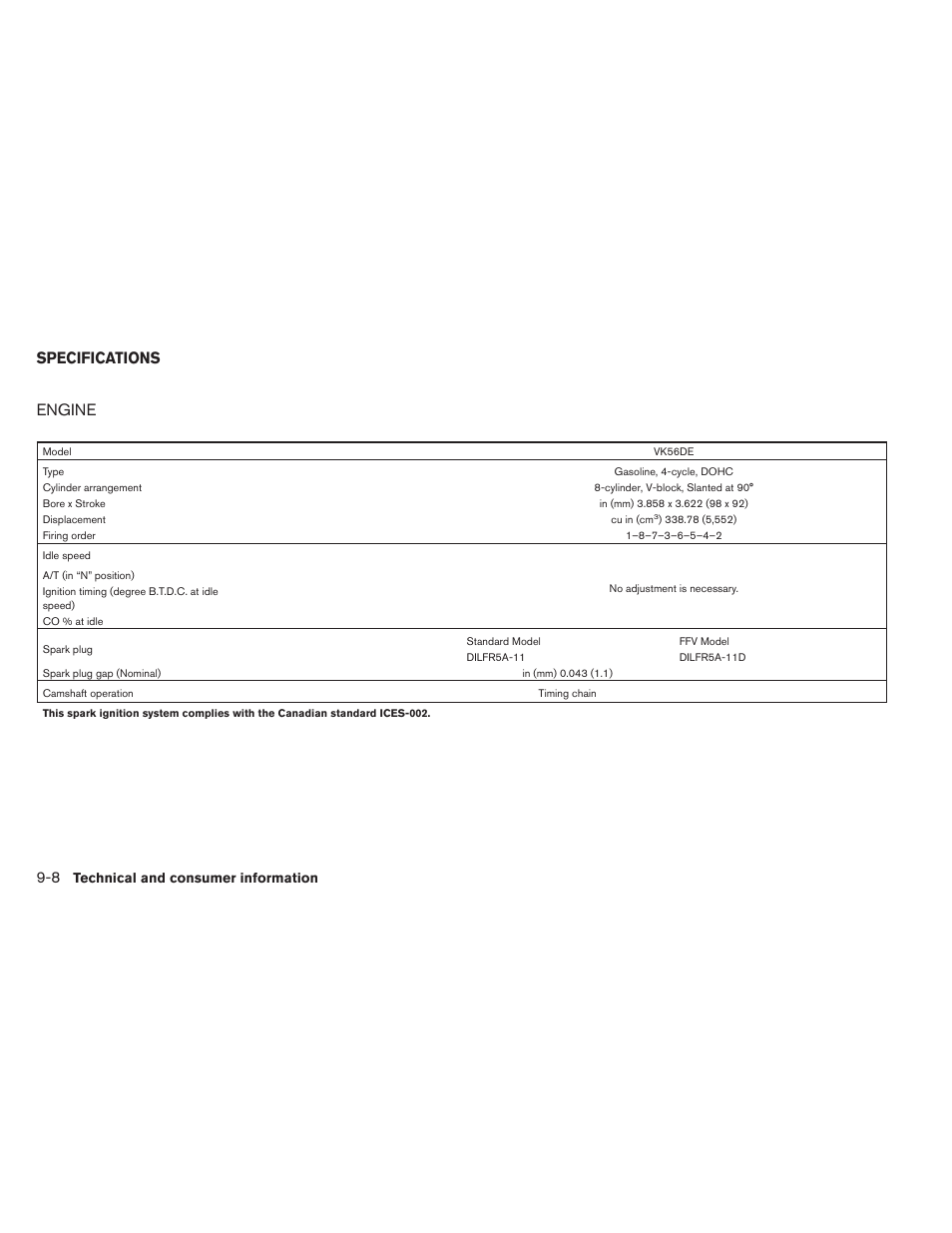 Specifications -8, Engine -8, Engine | Specifications | NISSAN 2012 Titan - Owner's Manual User Manual | Page 361 / 406