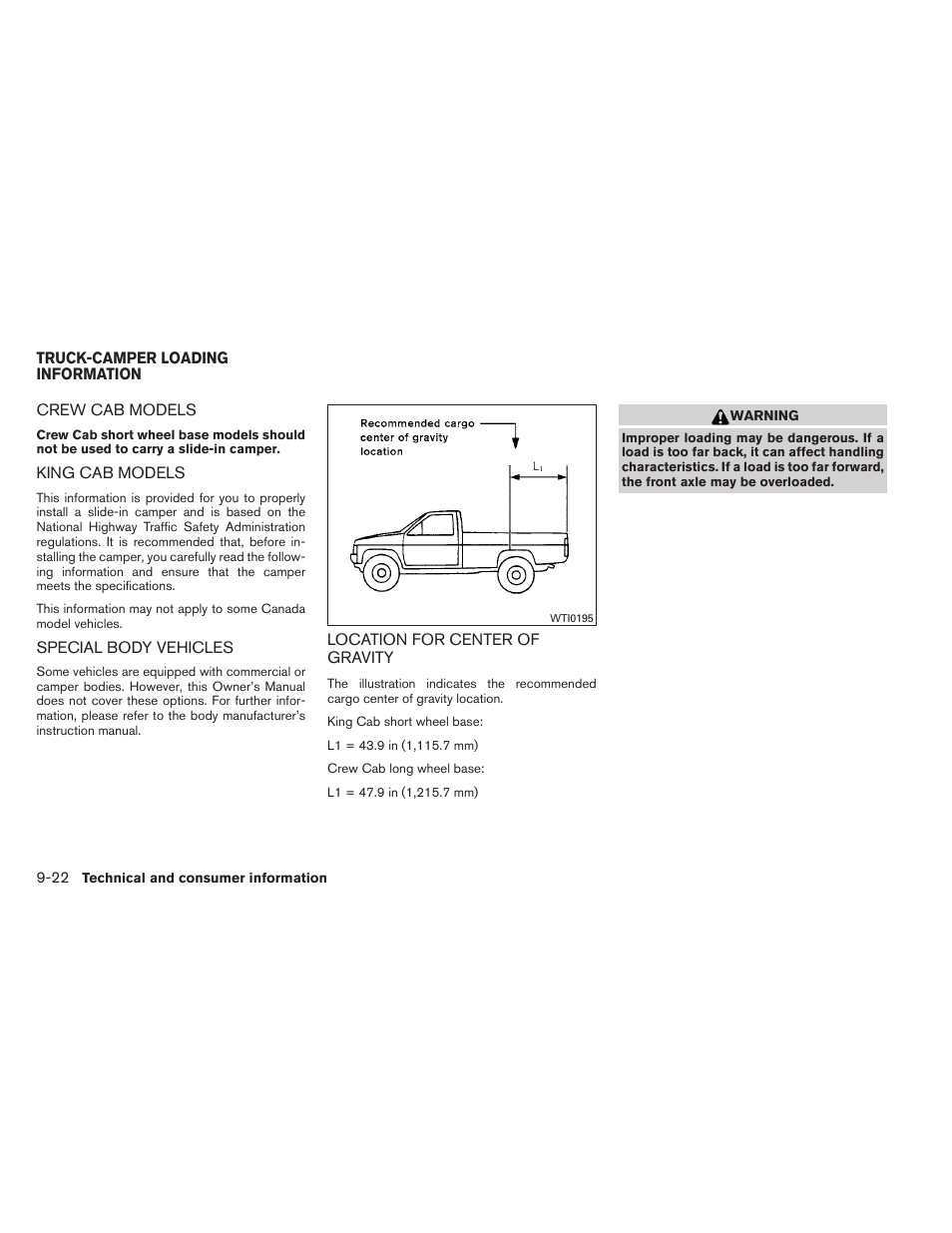 Truck-camper loading information -22 | NISSAN 2012 Titan - Owner's Manual User Manual | Page 375 / 406