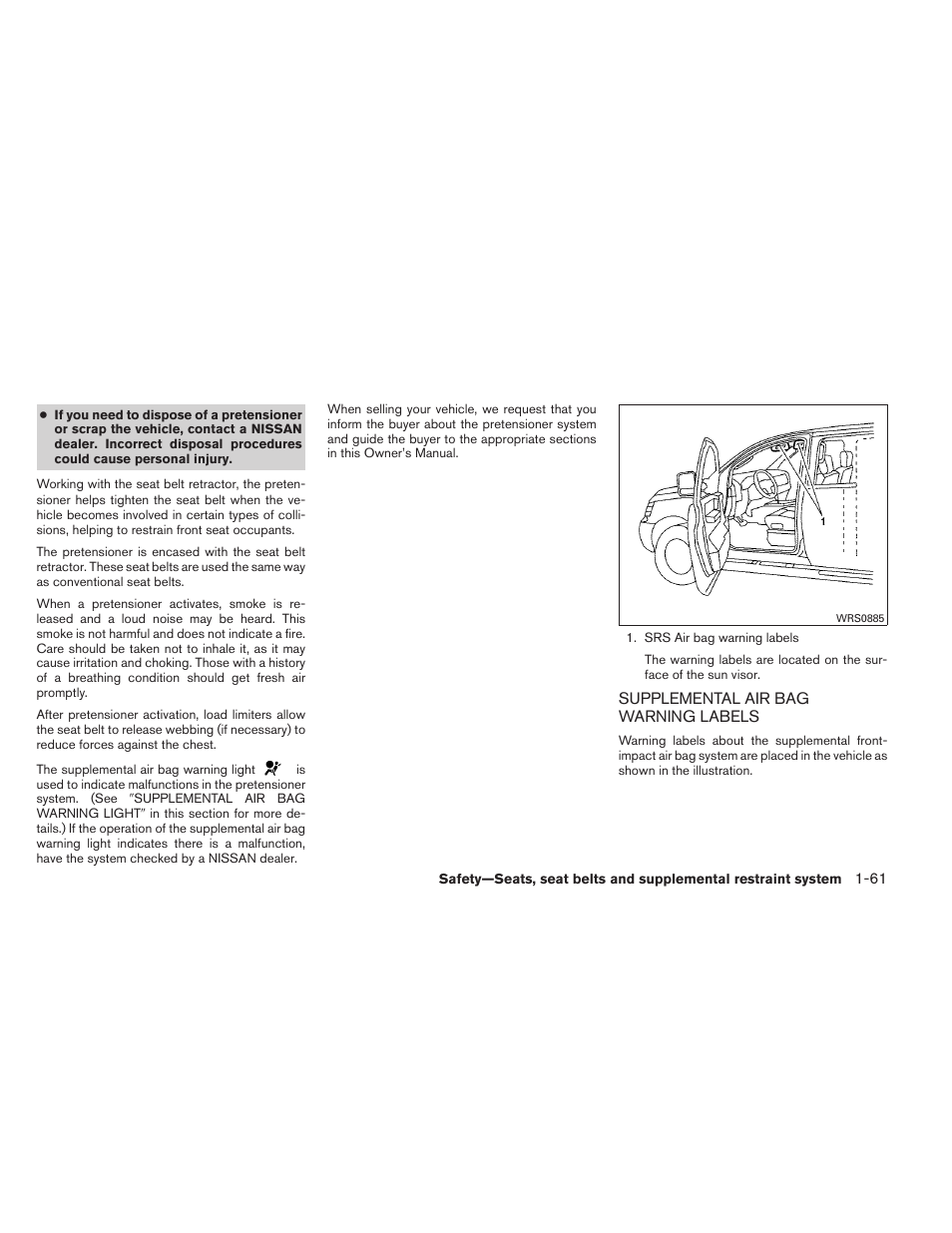 Supplemental air bag warning labels -61 | NISSAN 2012 Titan - Owner's Manual User Manual | Page 78 / 406