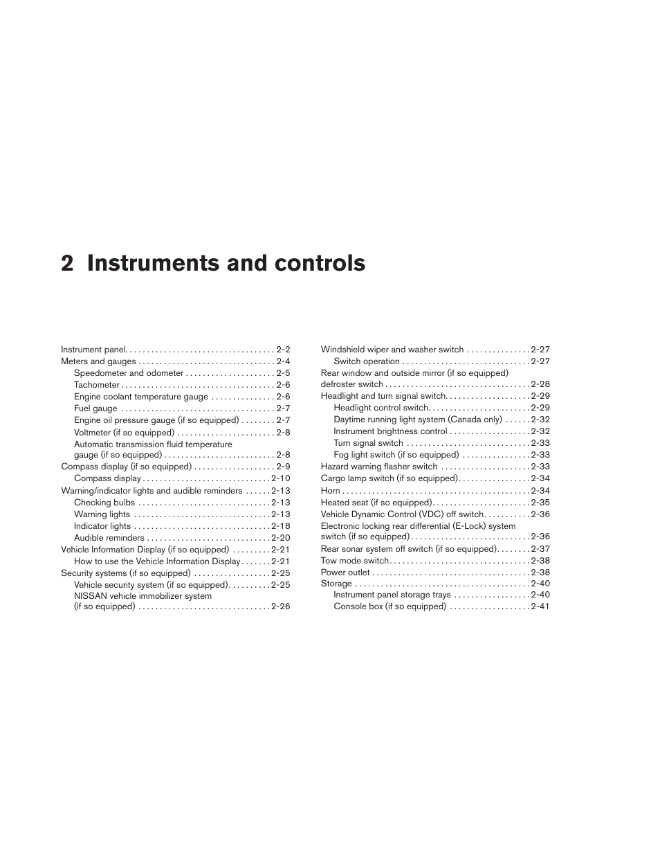 Instruments and controls, 2 instruments and controls | NISSAN 2012 Titan - Owner's Manual User Manual | Page 81 / 406