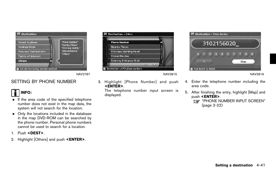 Setting by phone number -41 | NISSAN 2012 Titan - Navigation System Owner's Manual User Manual | Page 109 / 251