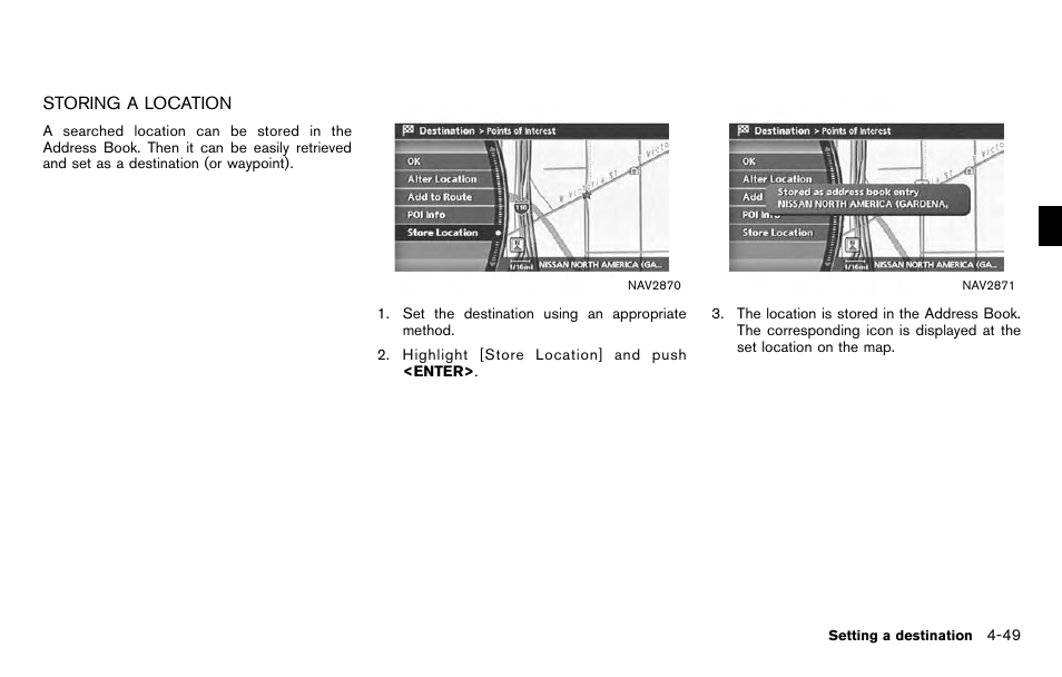 Storing a location -49 | NISSAN 2012 Titan - Navigation System Owner's Manual User Manual | Page 117 / 251