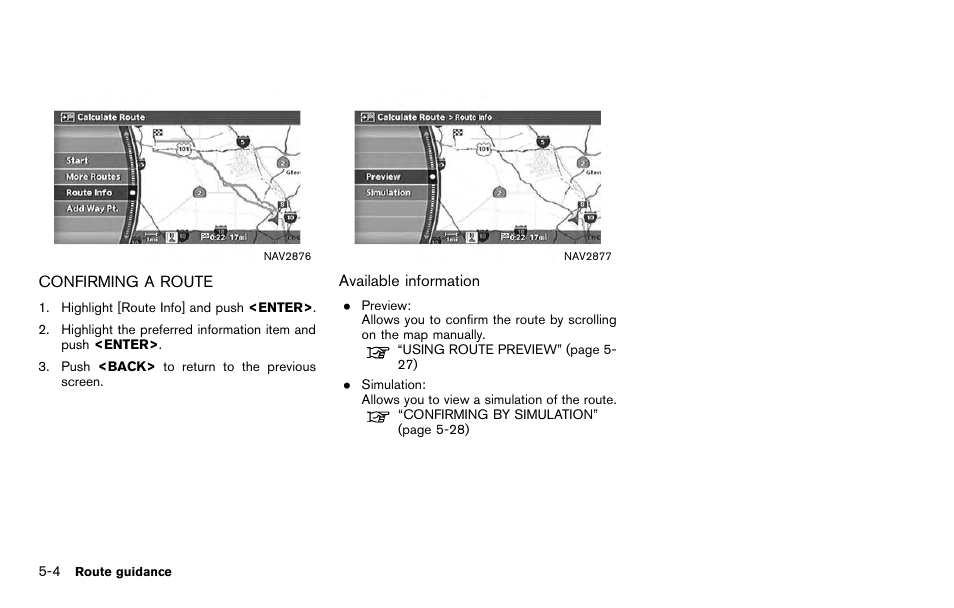 Confirming a route -4 | NISSAN 2012 Titan - Navigation System Owner's Manual User Manual | Page 122 / 251