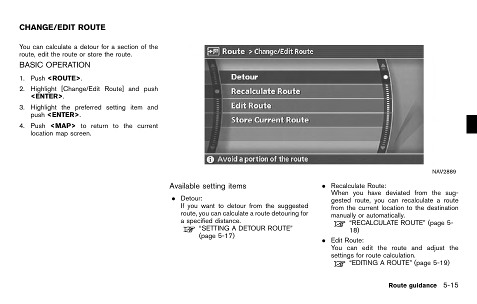 Change/edit route -15, Basic operation -15 | NISSAN 2012 Titan - Navigation System Owner's Manual User Manual | Page 133 / 251