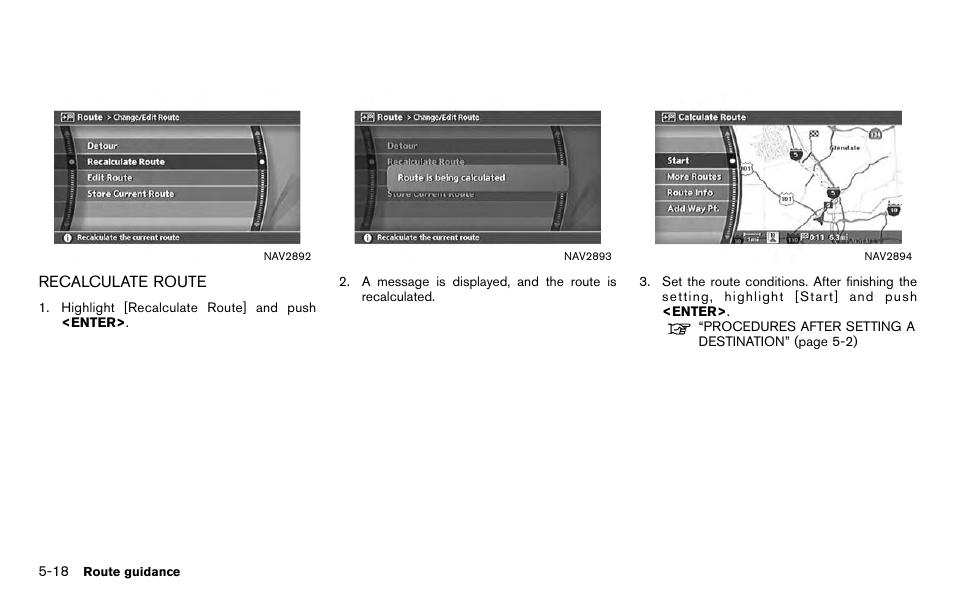Recalculate route -18 | NISSAN 2012 Titan - Navigation System Owner's Manual User Manual | Page 136 / 251