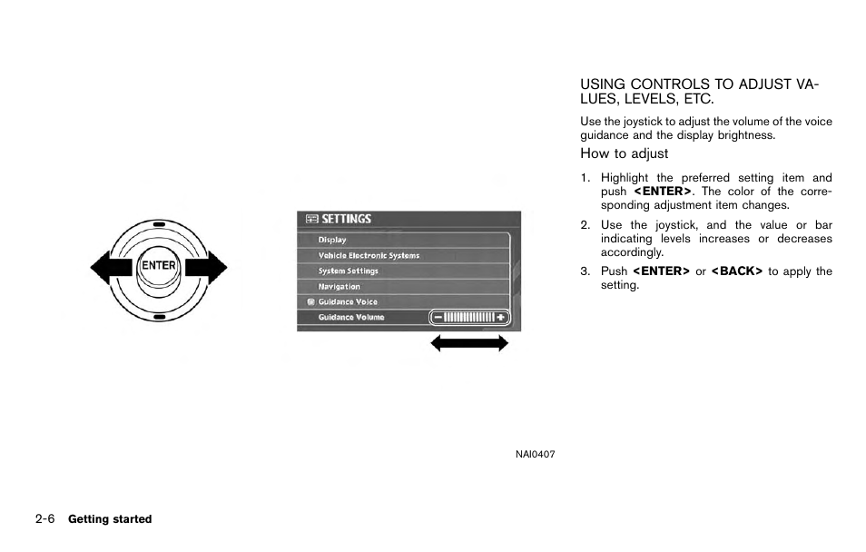 Using controls to adjust values, levels, etc -6 | NISSAN 2012 Titan - Navigation System Owner's Manual User Manual | Page 14 / 251