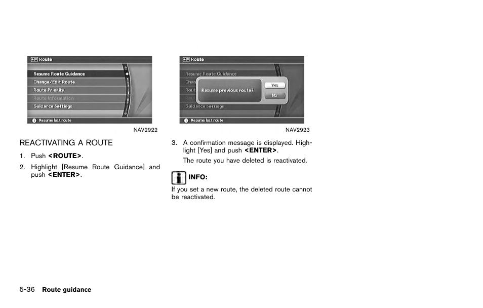 Reactivating a route -36 | NISSAN 2012 Titan - Navigation System Owner's Manual User Manual | Page 154 / 251