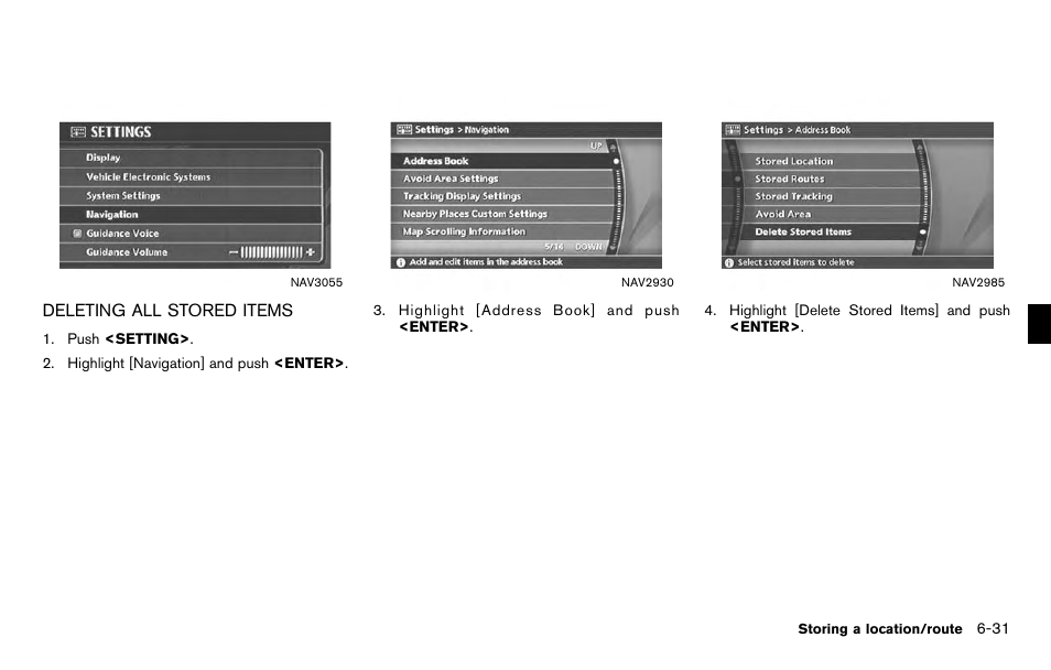 Deleting all stored items -31 | NISSAN 2012 Titan - Navigation System Owner's Manual User Manual | Page 185 / 251