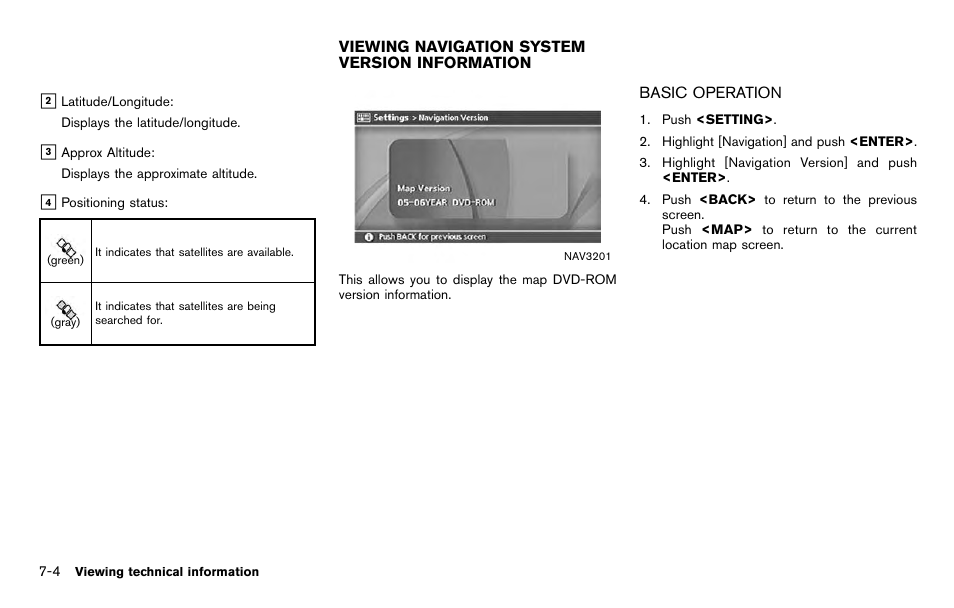 Viewing navigation system version information -4, Basic operation -4 | NISSAN 2012 Titan - Navigation System Owner's Manual User Manual | Page 192 / 251