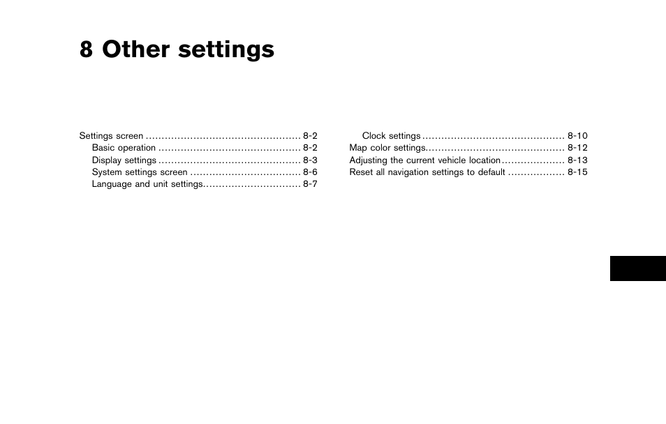 Other settings, 8 other settings | NISSAN 2012 Titan - Navigation System Owner's Manual User Manual | Page 193 / 251