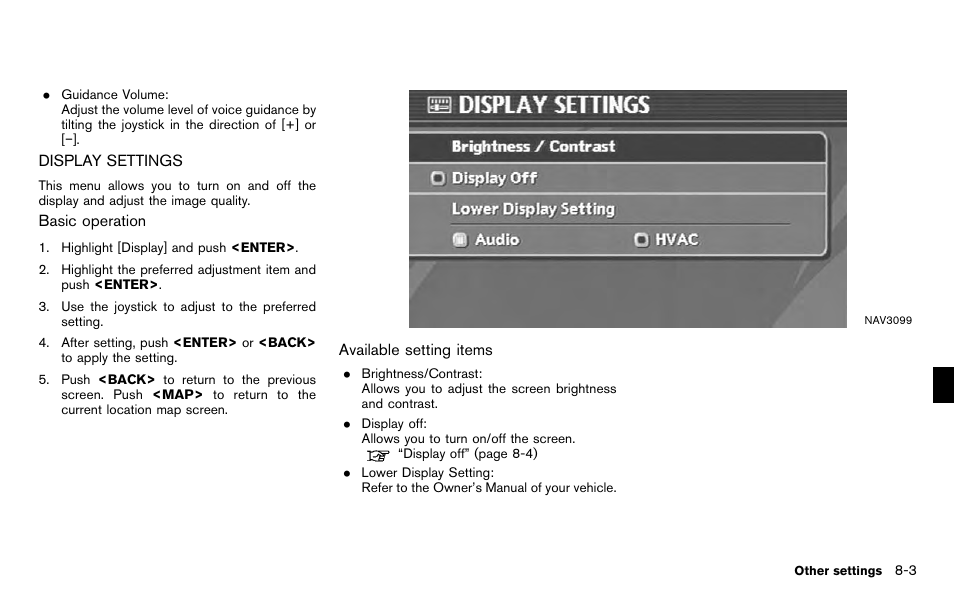 Display settings -3 | NISSAN 2012 Titan - Navigation System Owner's Manual User Manual | Page 195 / 251