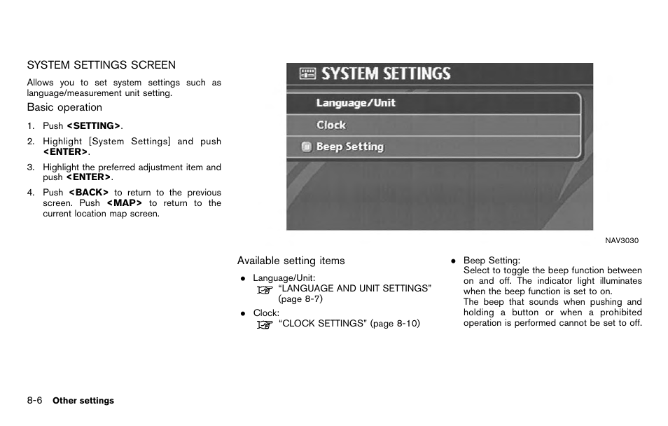 System settings screen -6 | NISSAN 2012 Titan - Navigation System Owner's Manual User Manual | Page 198 / 251