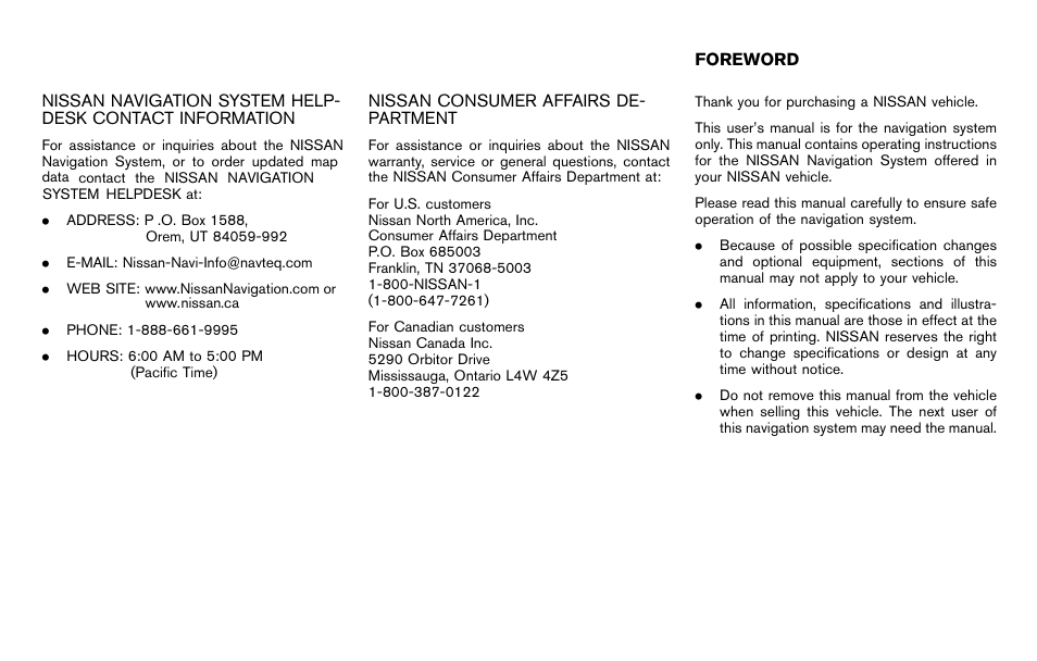 NISSAN 2012 Titan - Navigation System Owner's Manual User Manual | Page 2 / 251
