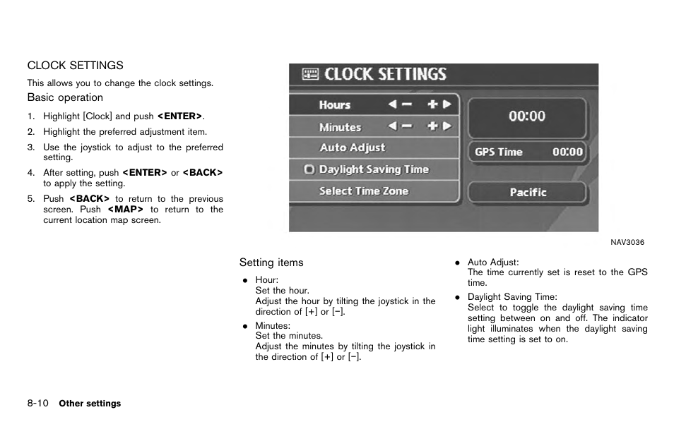 Clock settings -10 | NISSAN 2012 Titan - Navigation System Owner's Manual User Manual | Page 202 / 251