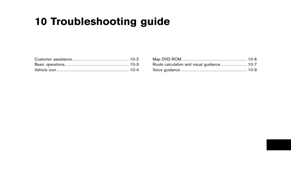 Troubleshooting guide, 10 troubleshooting guide | NISSAN 2012 Titan - Navigation System Owner's Manual User Manual | Page 231 / 251