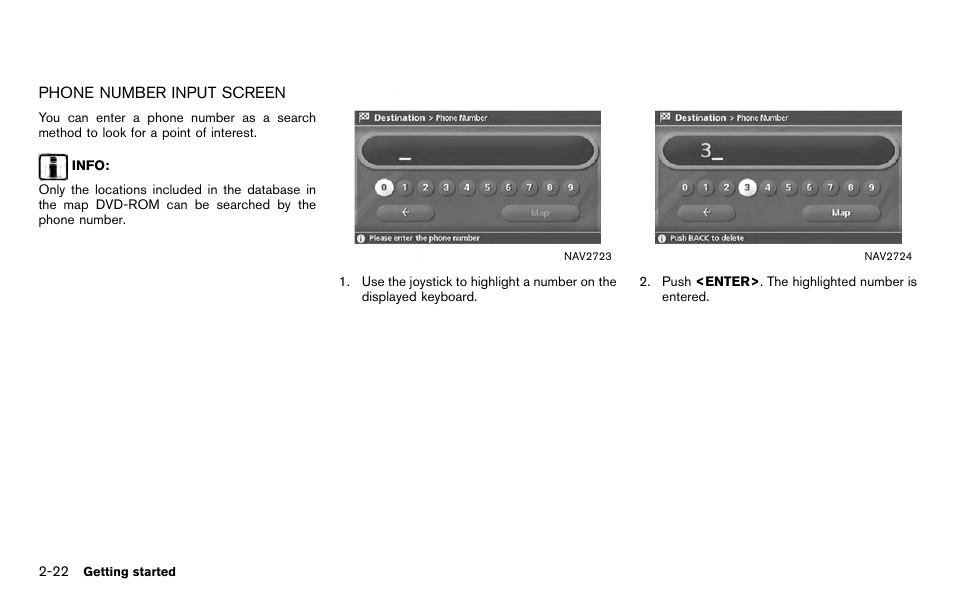 Phone number input screen -22 | NISSAN 2012 Titan - Navigation System Owner's Manual User Manual | Page 30 / 251