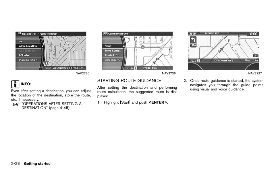 Starting route guidance -28 | NISSAN 2012 Titan - Navigation System Owner's Manual User Manual | Page 36 / 251