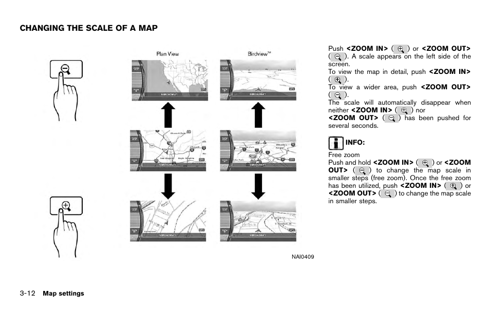 Changing the scale of a map -12 | NISSAN 2012 Titan - Navigation System Owner's Manual User Manual | Page 54 / 251